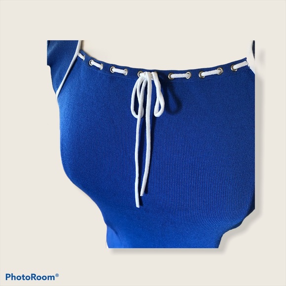 Joseph A. Blue Vintage Blouse (white trim), Small - Picture 6 of 7